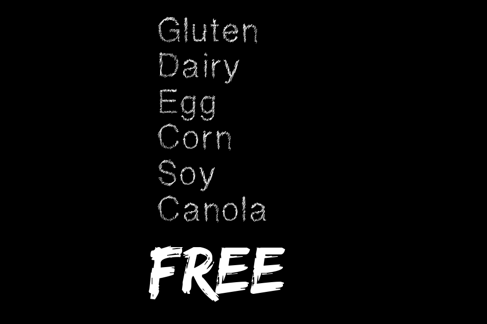 Free from Gluten, Dairy, Egg, Corn, Soy, Canola